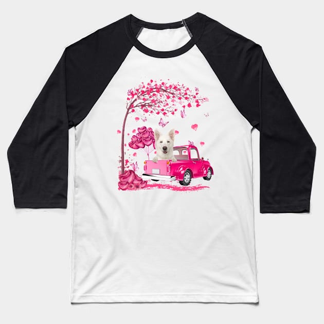 Valentine's Day Love Pickup Truck White German Shepherd Baseball T-Shirt by cyberpunk art